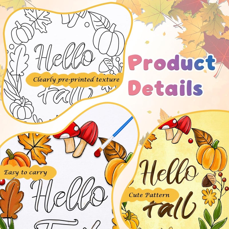 Anseal 12 Packs Fall Thanksgiving Pre Drawn Canvas to Paint, 5" X 7" Pre Printed Canvas for Kids, Pre Stretched Canvas Outline Painting Boards for Beginners, Students, Party Favor (Fall) - Image 2